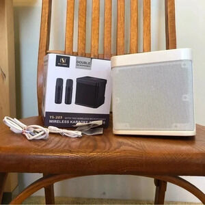 Portable Mini Karaoke Machine, 2 Wireless Bluetooth Microphones, White, 6”x6”x6”